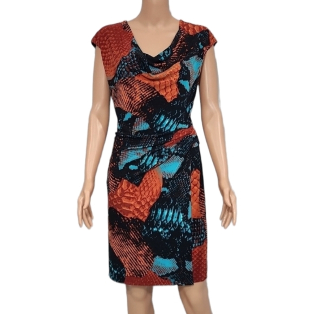 Nine West Women's Dress‎ Cowl Neck Ruffled Black Blue Brown Size 8